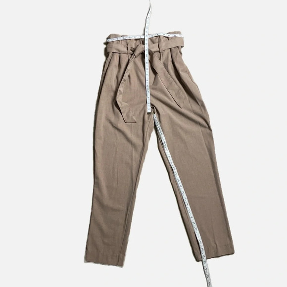 H&M Women’s Pants Trousers Paper Bag Pleated Waist Tie Size 2 Beige - Picture 7 of 8
